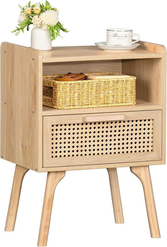 Cane Accent Bedside End Table